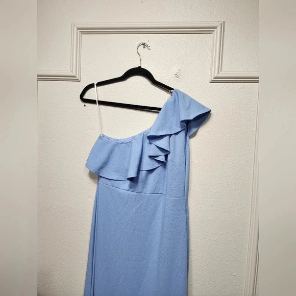Lulus Last Forever Powder Blue One-Shoulder Ruffle Maxi Dress Wedding Party Prom - Picture 7 of 10